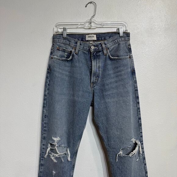 AGOLDE Blue Mia Mid Rise Distressed Straight Leg Jeans Sz 26 - Picture 3 of 13
